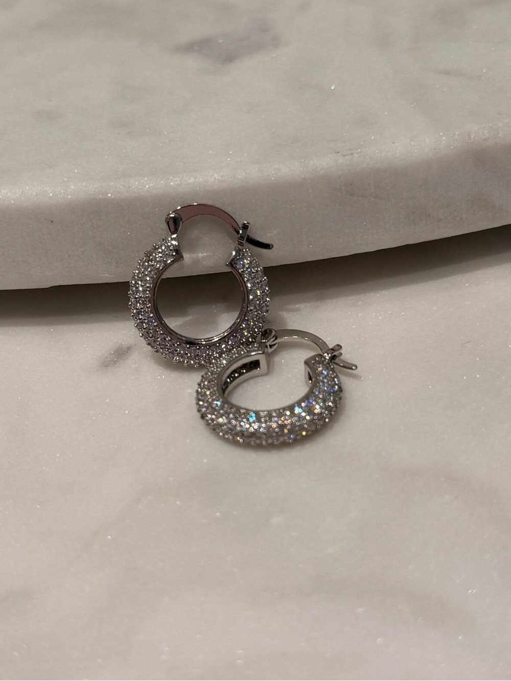 18K Gold Filled &Rhodium CZ Sparkly Hoop Earrings Waterproof & Tarnish Resistant